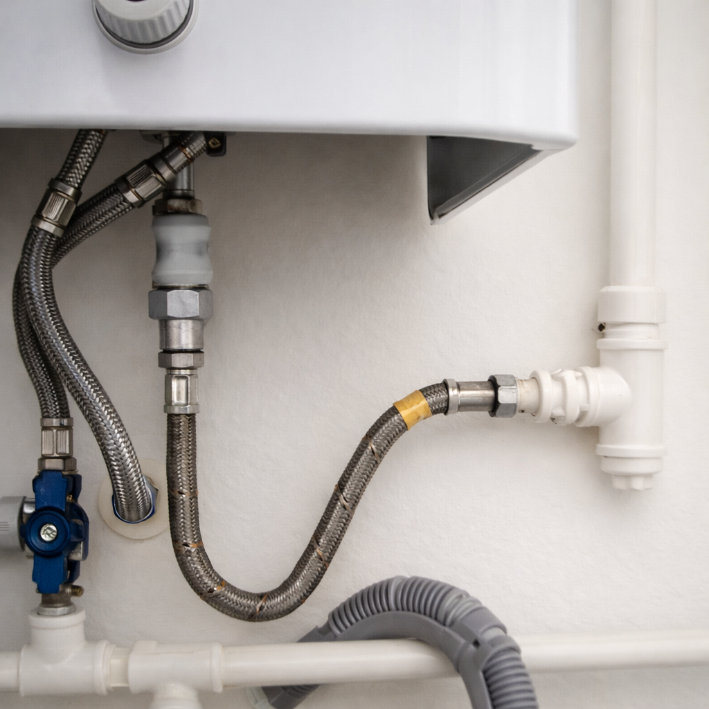 Gázvezeték menetes kötés és drótfonatos flexibilis cső